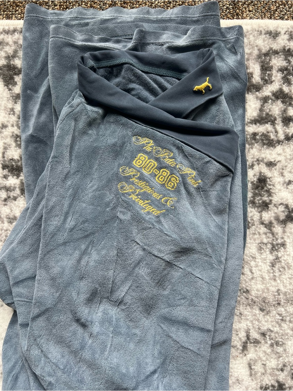 PINK Victoria's Secret Blue Sweatpants with Yellow Embroidery